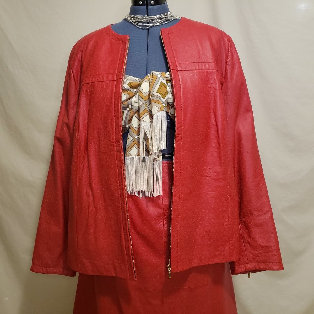 👠HOST PICK👠Marina Rinaldi Heaven Terra Cotta Leather Jacket and Skirt Set